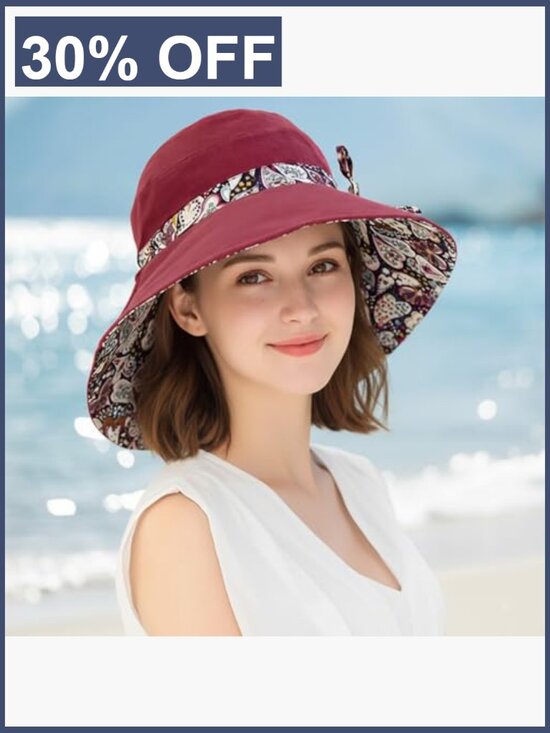 Wide Brim Reversible Bucket Sun Hat UPF 50+ Adjustable Drawstring Packable main image 6
